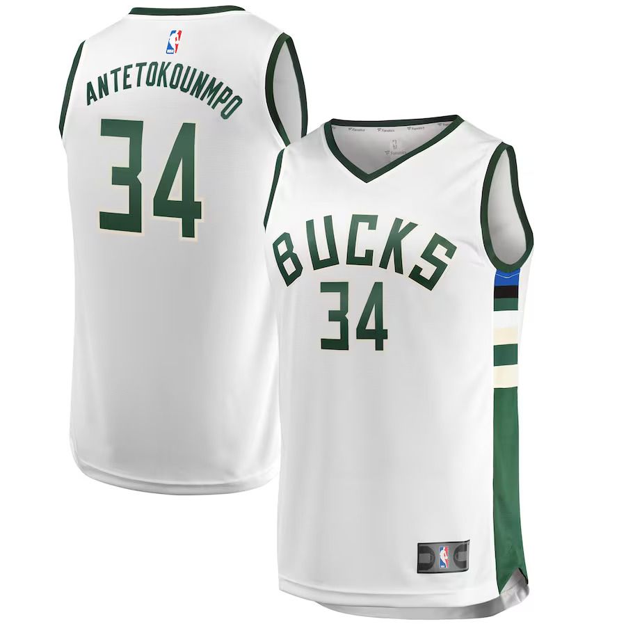 Men Milwaukee Bucks #34 Giannis Antetokounmpo Fanatics Branded White Fast Break Replica NBA Jersey